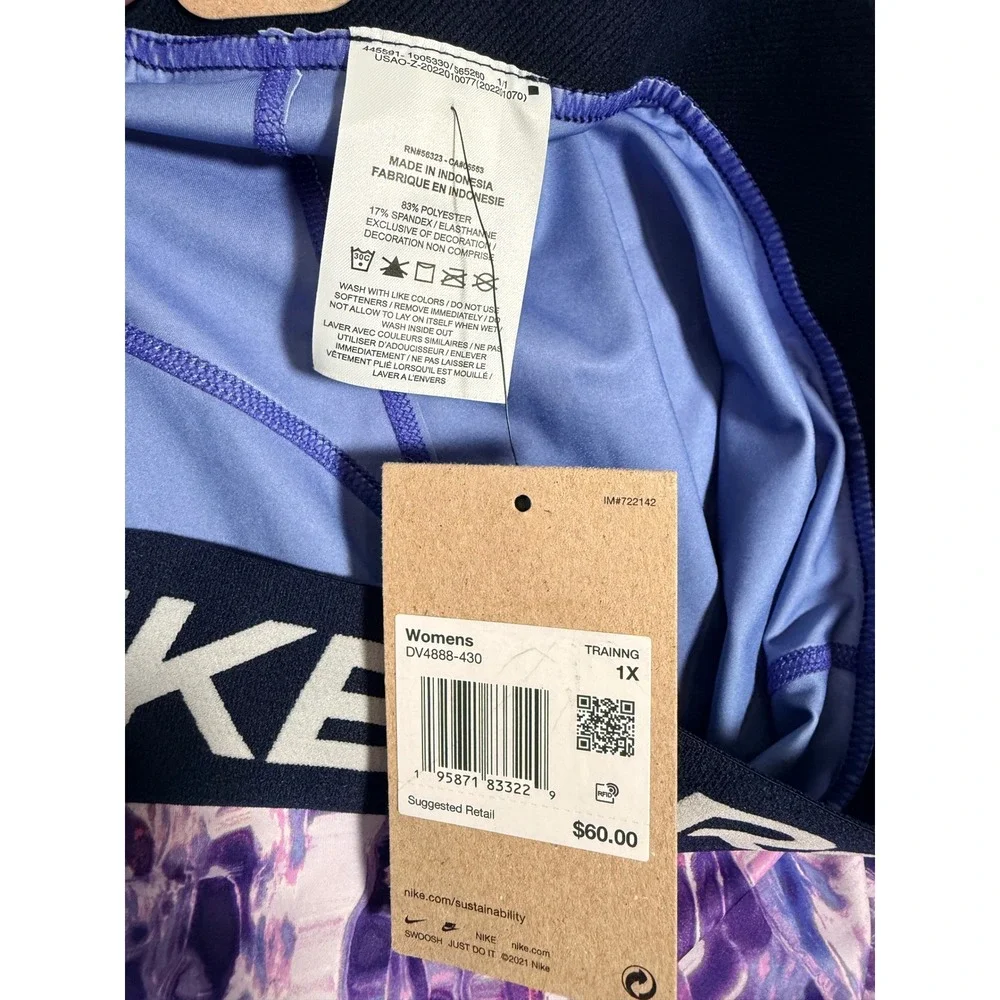 Nike Pro Dri-FIT Womens 1X Purple Abstract Glitch Print Training Legging‎